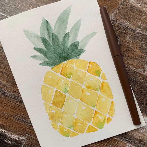 Hand Painted Pineapple Greeting Card | Welcome Pineapple Card | Original Handmade Pineapple Notecard | Watercolor Pineapple Blank 5x7 Card