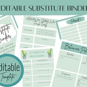 Editable Substitute Binder Template | Customize in Canva | Upper Elementary, Middle School and High School Substitute Planner