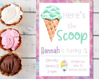 Ice Cream Birthday Party Invitation: Editable Girl's Party (Digital Download)