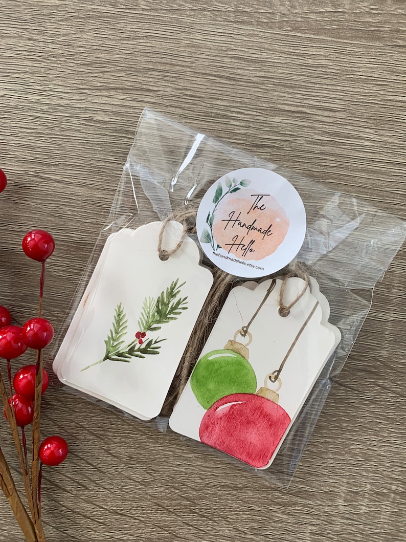 Hand Painted Gift Tags Set of 10 Watercolor Christmas Gift Etsy