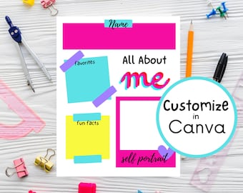 Editable All About Me Sheet: Canva Template, Classroom Icebreaker (Digital Download)