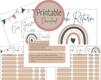 Boho Rainbow Classroom Library Sign-Out System Printable (Digital Download)