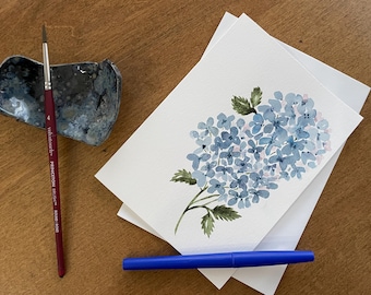 Hand-Painted Watercolor Hydrangea Card: Blank 5x7 Floral Note
