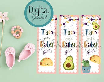 Taco Bout a Baby Girl Bookmark Set: Baby Shower Favor (Digital Download)