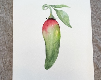 Hand Painted Watercolor Jalapeño Pepper Card 5x7 – Texas Pepper Greeting Card – Original Art Card – Blank Inside