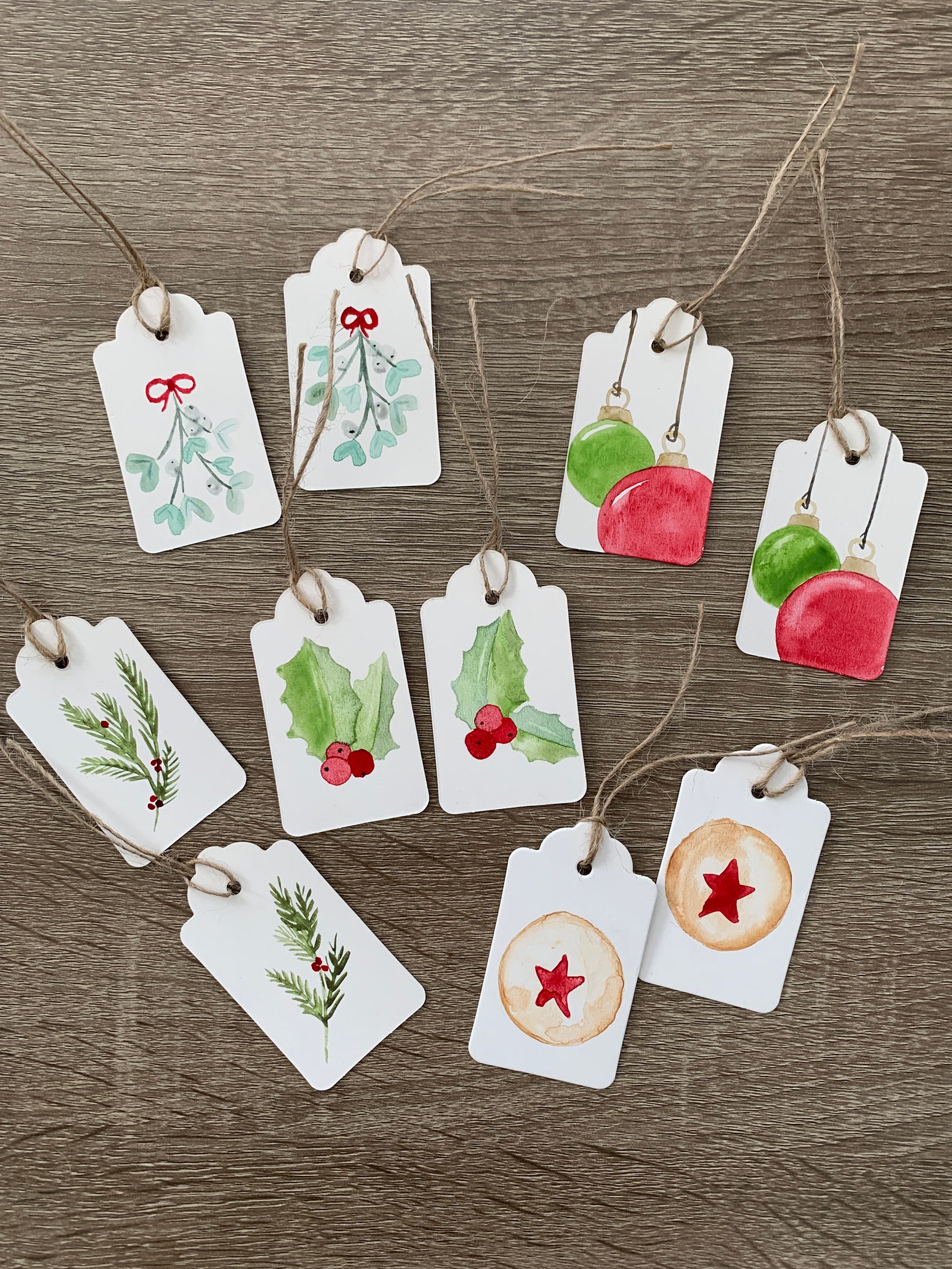 hand-painted-gift-tags-set-of-10-watercolor-christmas-gift-etsy