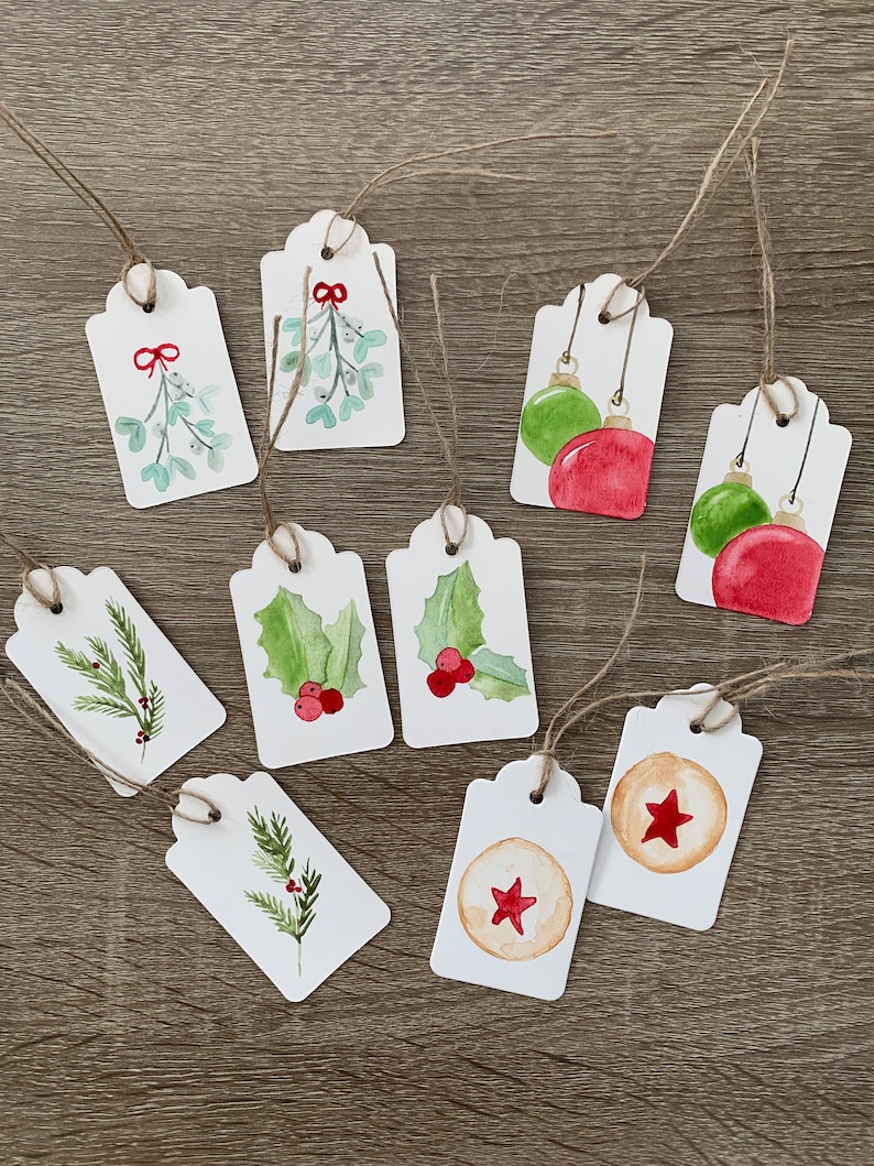Hand Painted Gift Tags Set of 10 Watercolor Christmas Gift Etsy