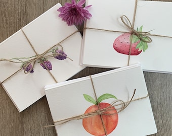 Hand Painted Watercolor Fruit Card Peach Strawberry Blackberry 5x7 Greeting Card