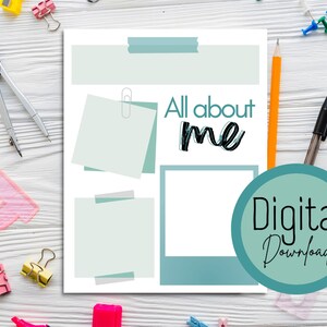 Printable Green All About Me Sheet for Elementary, Middle or High School Classroom | Student Getting to Know You Sheet | Instant Download