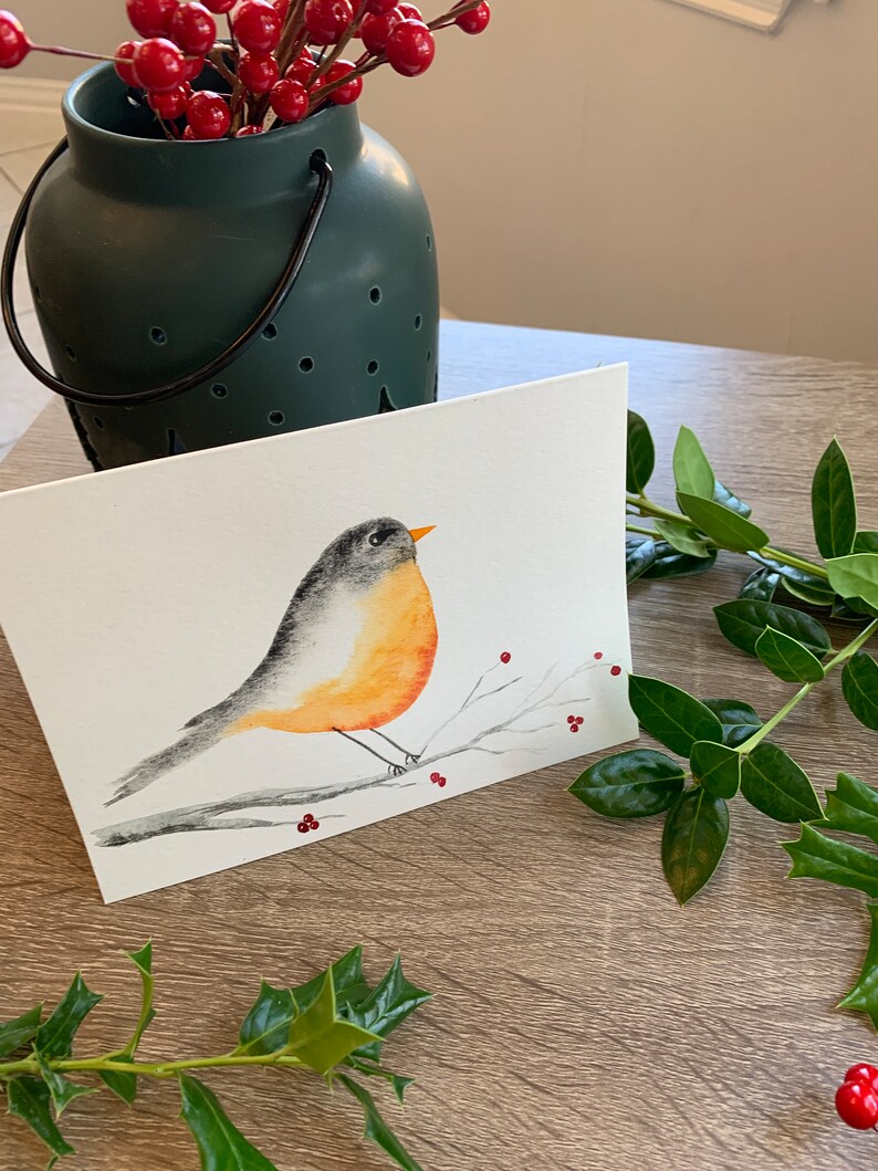 Set of 5 Hand Painted Christmas Cards Watercolor Holiday Card Set ...
