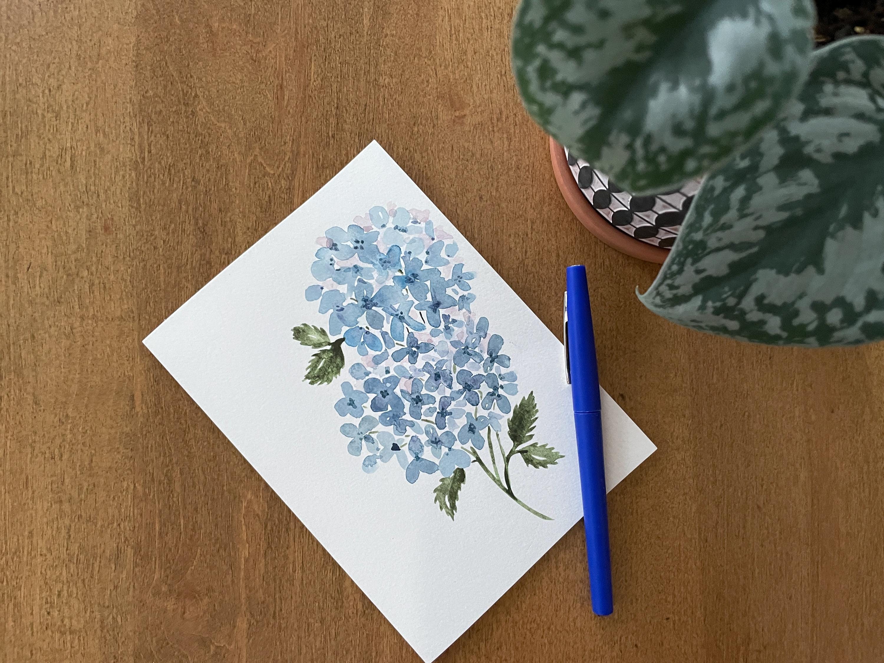 Hand-painted Watercolor Hydrangea Card: Blank 5x7 Floral Note - Etsy