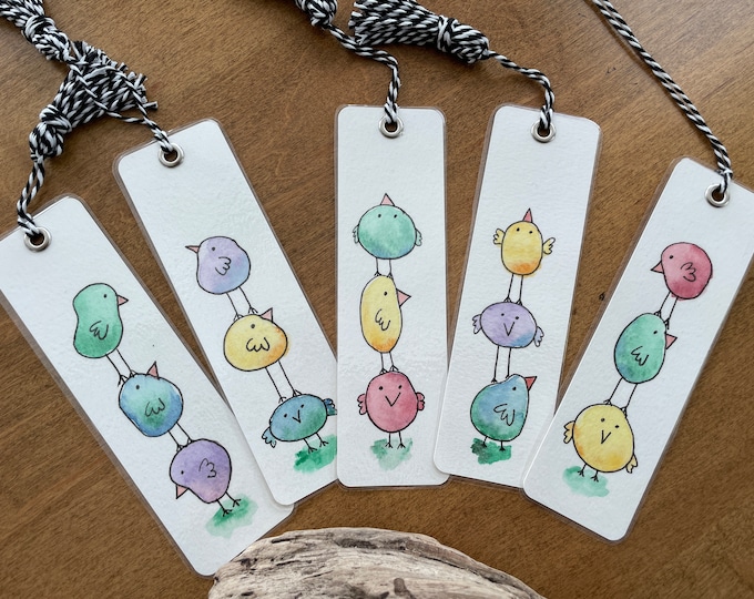 Hand-Painted Watercolor Birds Bookmark with Twine Tassel
