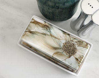 Hand Painted Butter Dish, Functional Art, Housewarming Gift, Wedding Gift, Home Décor, Alcohol Ink