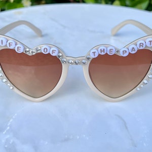 WIFE OF the PARTY ~ Heart-Shaped Wedding Sunglasses ~ Bachelorette or Wedding Shower ~ Fun Gift for Bride