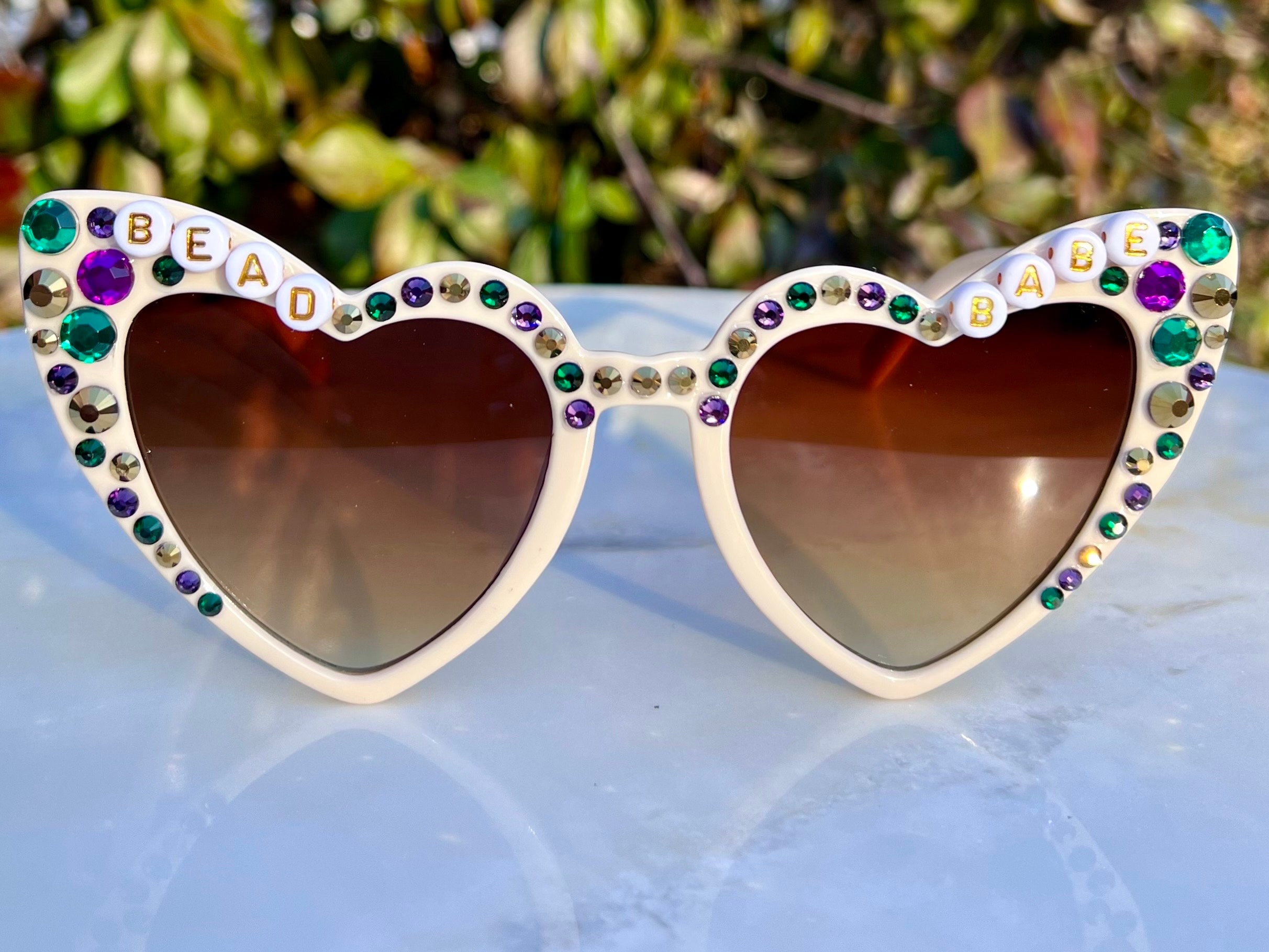 BEAD BABE Mardi Gras Sunglasses: Handmade Embellished Heart 
