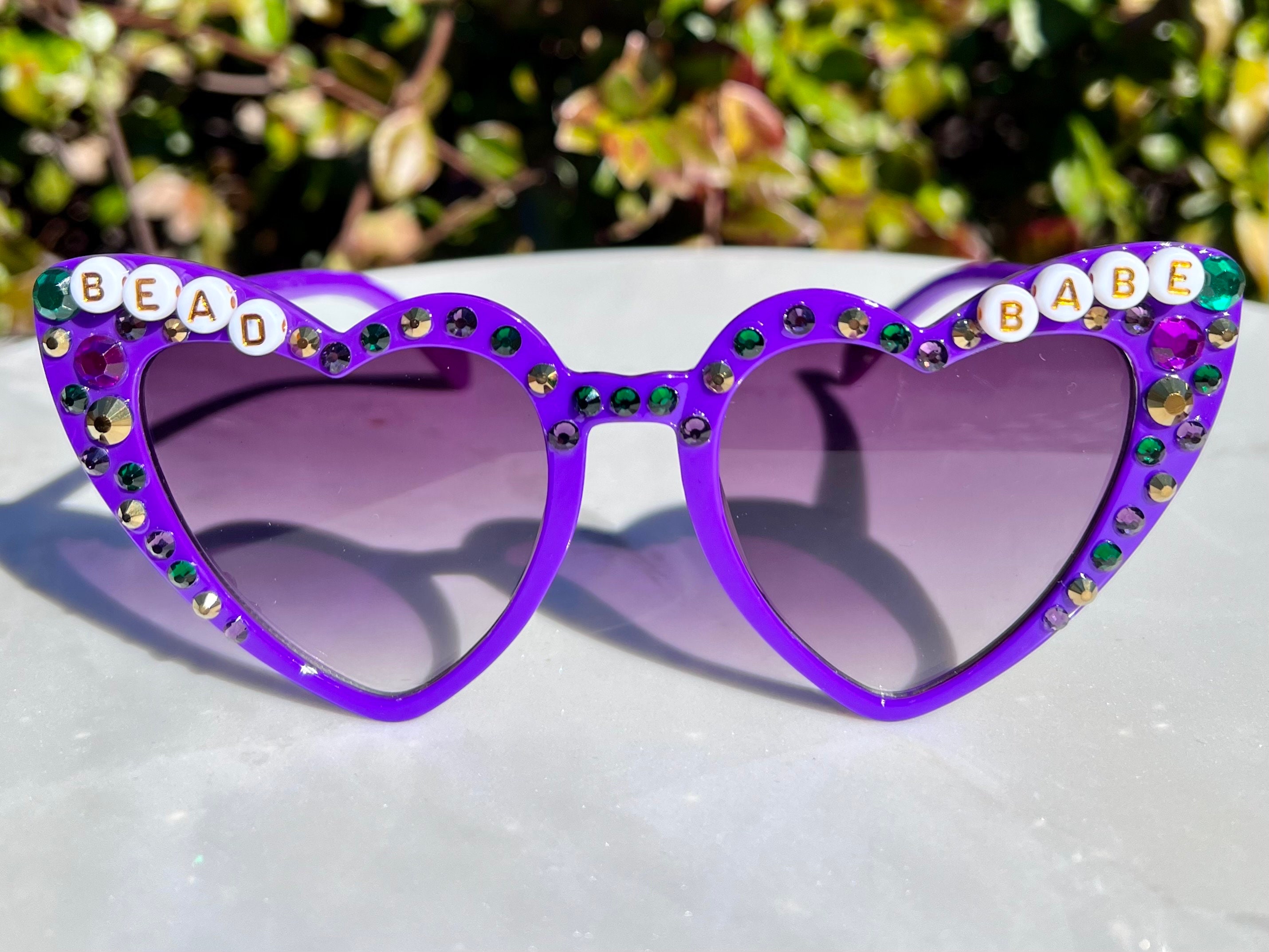 BEAD BABE Mardi Gras Sunglasses: Handmade Embellished Heart 