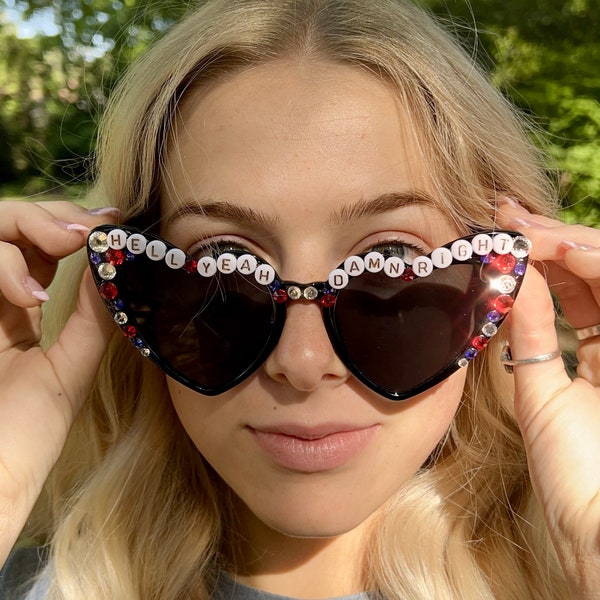 Ole Miss Sunglasses ~ White, Red, or Black Heart-Shaped Frames ~ Hotty Toddy ~ Hell Yeah Damn Right