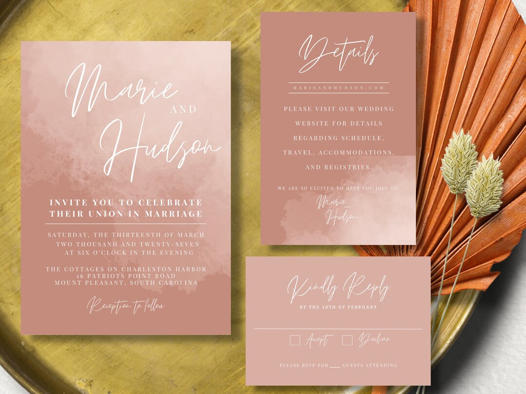 Wedding Invitation Template Set Etsy