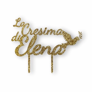 Cake Topper Cresima - Decorazione in plexi glitter per torta per cresima personalizzato con il tuo nome per il tuo evento