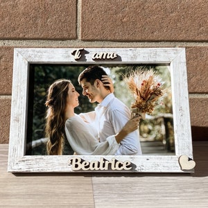 Frame with 3D dedication and photo included, personalized photo frame, gift for wedding, birth, grandparents with laser engraving, wooden frame