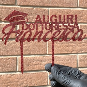 Cake Topper Laurea Scuola - Decorazione in plexi glitter per torta per laurea personalizzata con il tuo nome  per il tuo evento