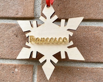 Boule de Noël Noeud avec nom personnalisé gravé Cadeau Famille Décorations de Noël pour couples en bois personnalisées au laser