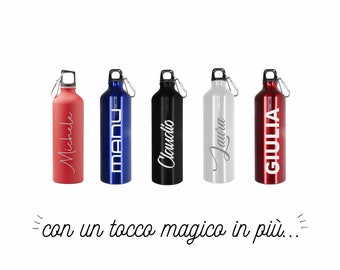 SUPEROFFERTA Borraccia in Alluminio Personalizzata Nome Personalizzato 550 ml 750 | Tocco Magico in più | Regalo Natale Incisione