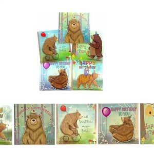 Handgemaakte mooie verjaardagskaarten diverse beer ontwerp happy birthday wish cards met enveloppen handgemaakte verjaardag wenskaarten (doos van 5)