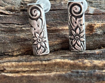 Silver Embossed Stud Earrings