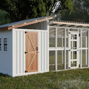 Chicken Coop Plans with attached run, for 12-20 chickens,