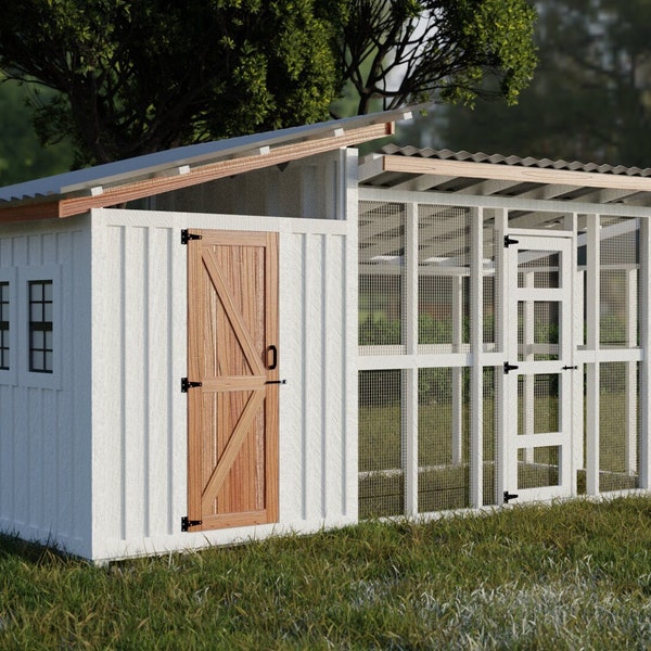 Chicken Coop Plans with attached run, for 12-20 chickens,