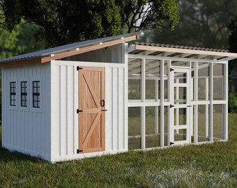 Chicken Coop Plans with attached run, for 12-20 chickens,