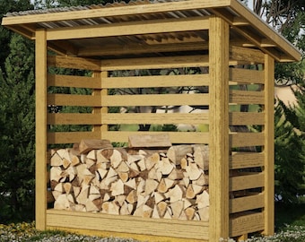 Planos de cobertizo para leña: Fácil de construir, con espacio para guardar en el patio (Descarga digital)