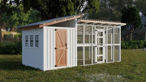 Chicken Coop Plans with attached run, for 12-20 chickens,
