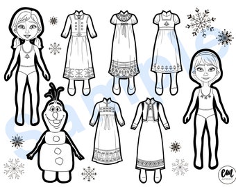 little anna elsa paper dolls etsy