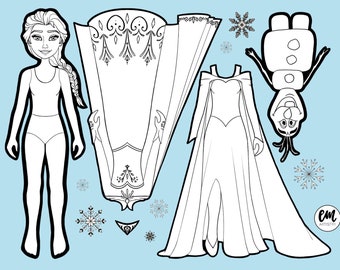 elsa paper doll ice queen etsy israel