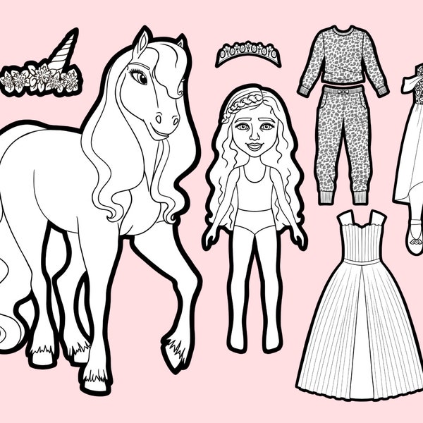 Amelia & Pony Paper Doll - Colouring Page