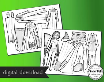 Wicked paper dolls -Glinda -Elphaba -Paper dolls printable - colouring pages -outfits from wicked movie -birthday invitation - party favors
