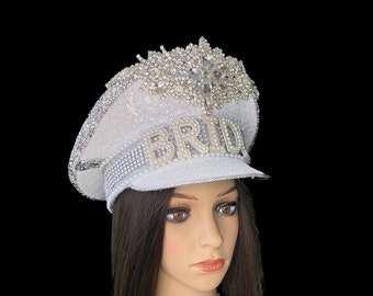 Handmade Bride Captain Hat | White, Silver, Diamante, Rhinestone | Hen Do, Wedding party, Bridal, Party | Ready to Ship