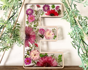 Pick Your Letter - Pressed Flower Monogram Signs - Pink Passion Design - Nursery, Living Room, Dorm Room Entryway Decor
