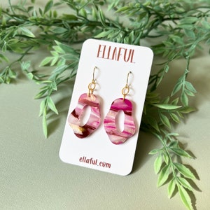 Pink and Gold Donut Earrings - Lightweight Acrylic Dangles - Hypoallergenic Earrings