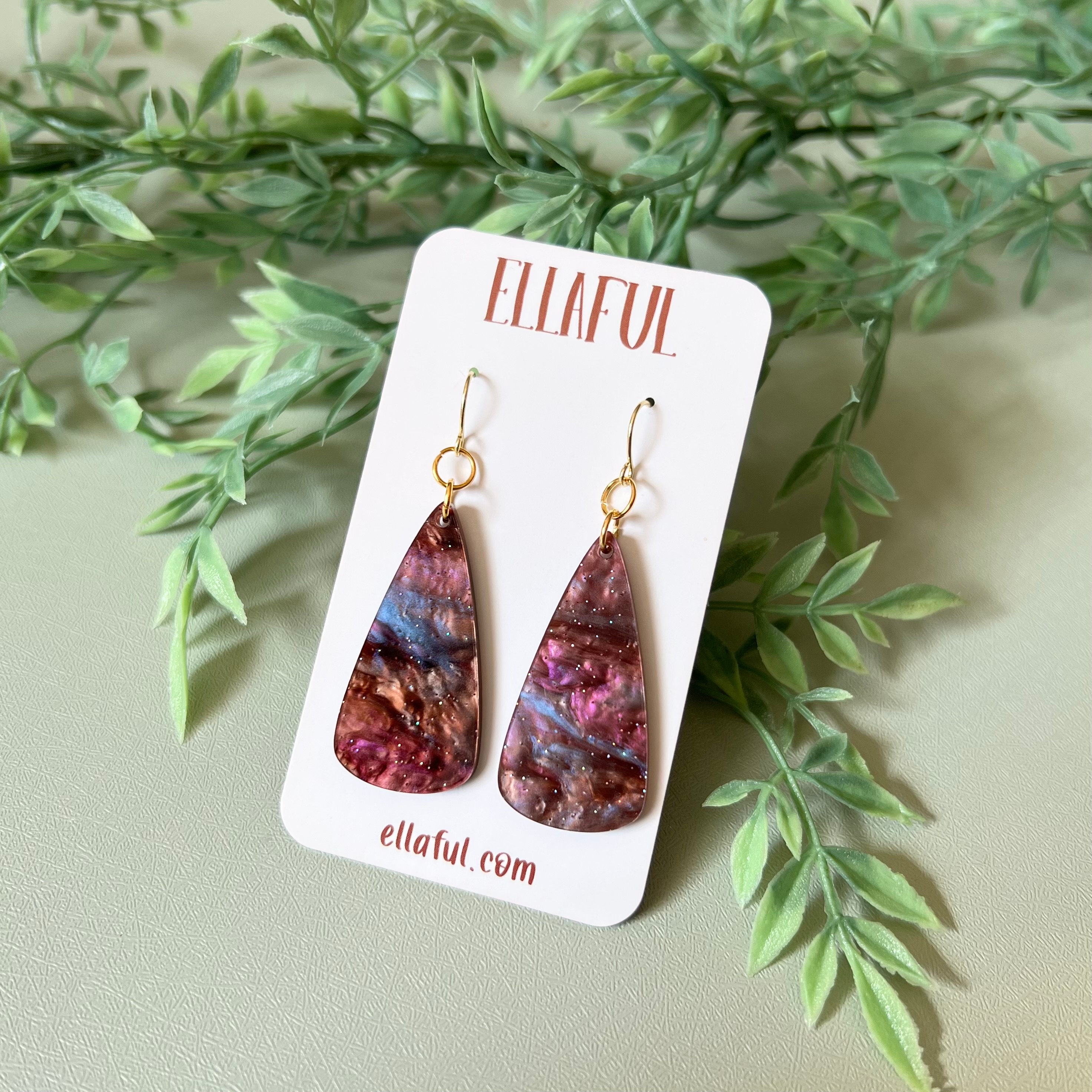 Red Galaxy Triangle Earrings - Lightweight Acrylic Dangles - Hypoallergenic Earrings