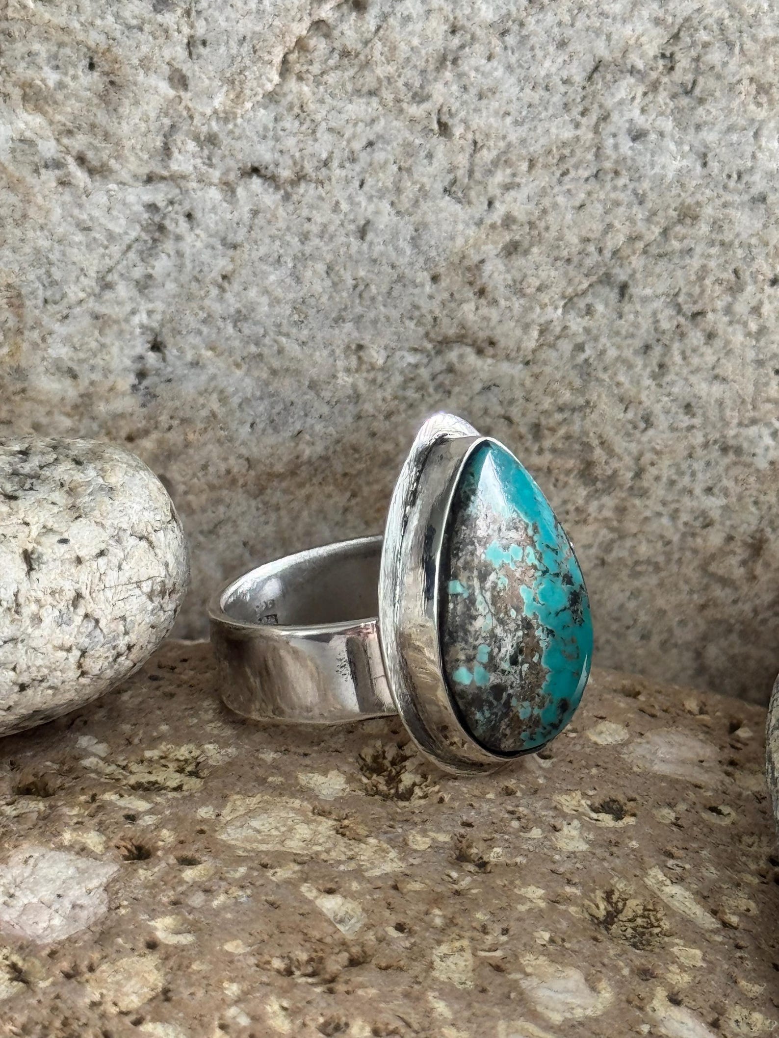 Bezel Set Crescent Stud in Turquoise