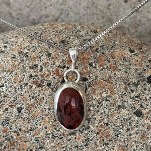 Sterling Silver and Mahogany Obsidian Pendant 18” Necklace.