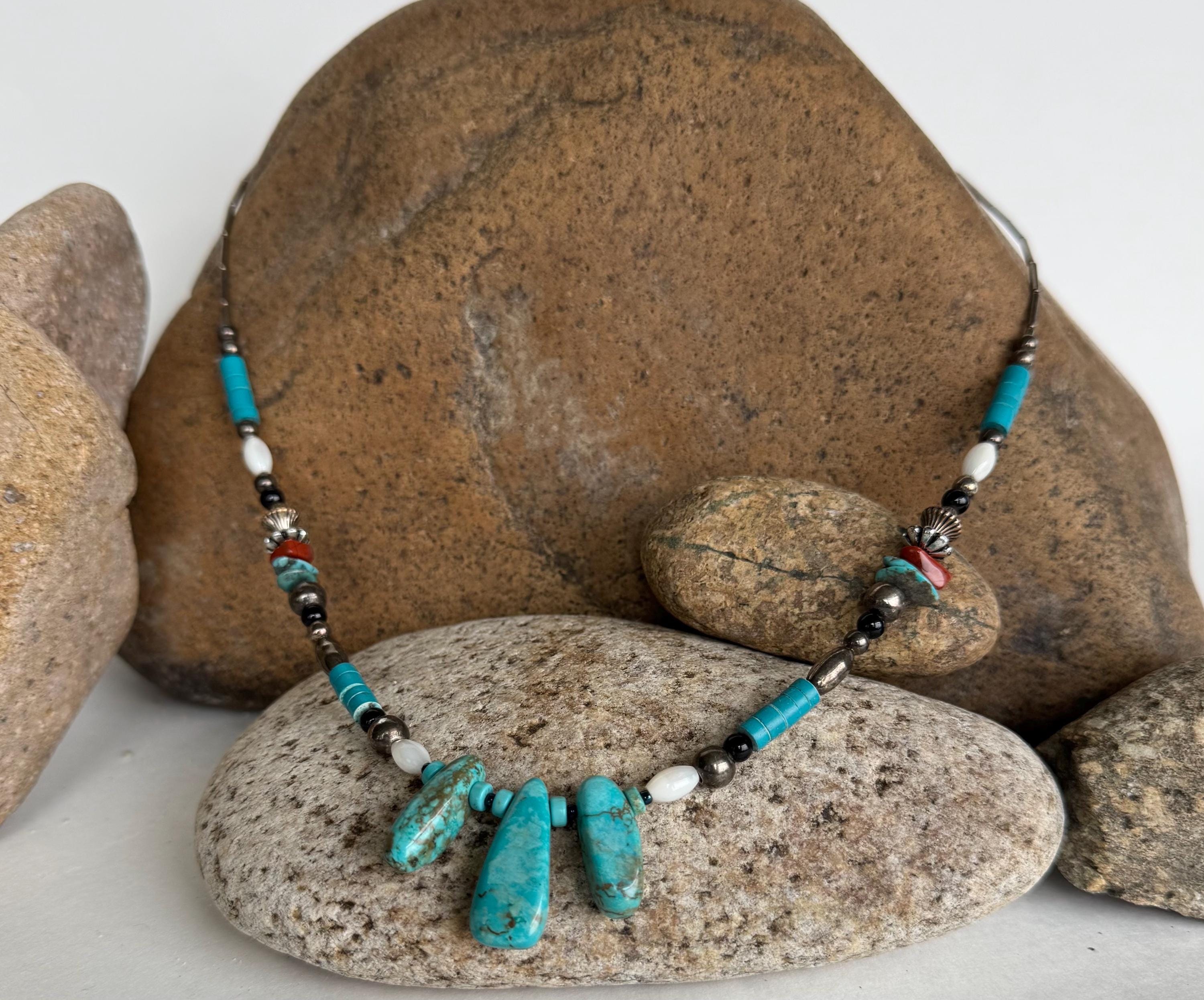 Turquoise and fetish necklace. Quality crafted from vintage estate jewelry.