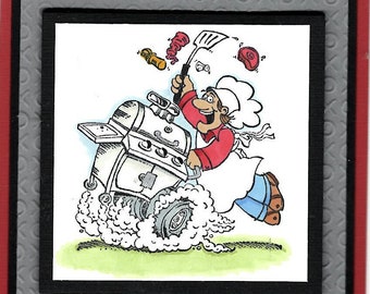 Handmade greeting card featuring King of the Grill and blank inside.