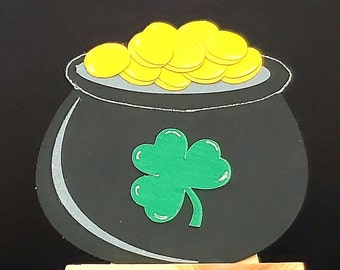 Pot of Gold embellishment for scrapbook page, card or decorations, Paper piecing, die cut