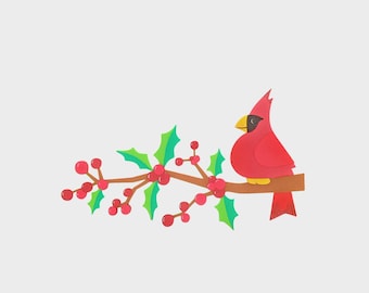 Cardinal on a Branch die cut paper piece for scrapbook