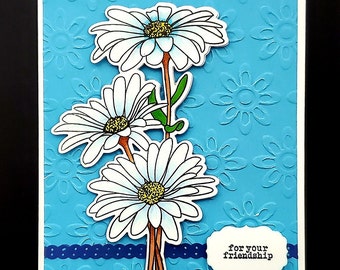greeting card with die cut chamomile flowers