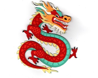 Chinese dragon die cut paper piece